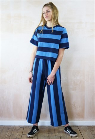BLUE ON BLUE STRIPED CROP PANTS & BOX TOP CO-ORDINATES