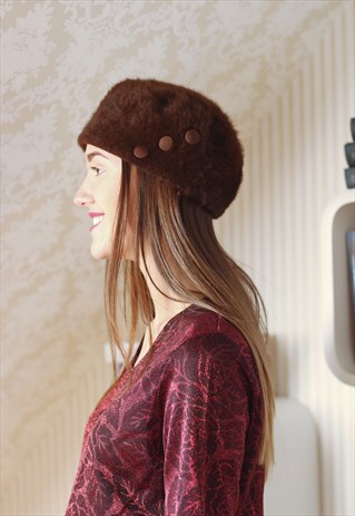 BROWN FURRY BERET HAT