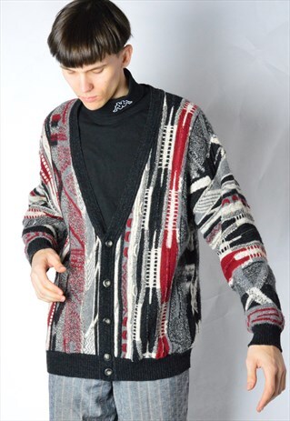 VINTAGE 90S ABSTRACT WOOL BLEND CARDIGAN