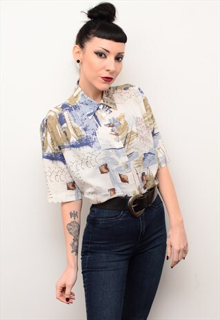 VINTAGE 90'S ABSTRACT INDIE PATTERNED OVERSIZED SHIRT