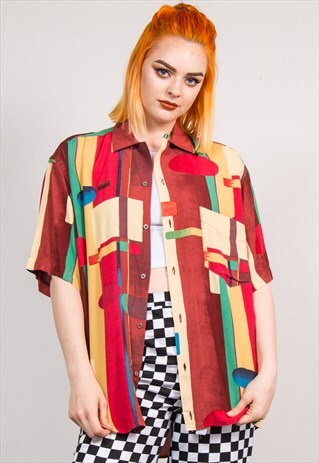 90'S VINTAGE WAVEY ABSTRACT PATTERN SHORT SLEEVE SHIRT