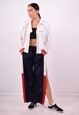 WOMENS VINTAGE TRACKSUIT TOP JACKET MEDIUM WHITE 90'S