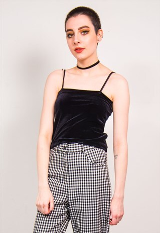 VINTAGE 90'S BLACK VELVET CROP VEST TOP