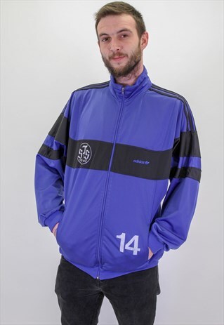 VINTAGE PUMA SHELL STRIPE JACKET IN BLUE XL