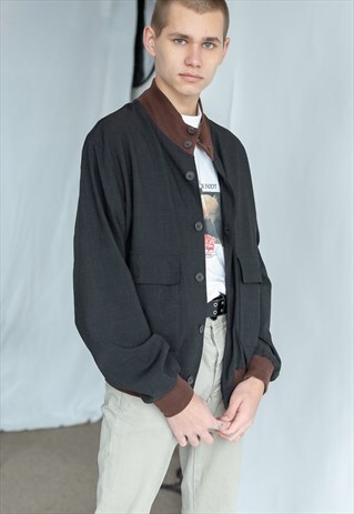 VINTAGE 80S MINIMAL BOMBER JACKET IN OFF BLACK