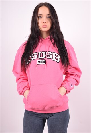 CHAMPION WOMENS VINTAGE HOODIE JUMPER MEDIUM PINK 90'S