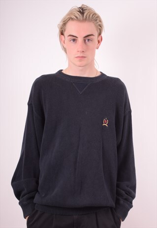 TOMMY HILFIGER MENS VINTAGE JUMPER SWEATER XXL NAVY BLUE 90S