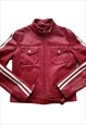 Vintage Y2k Leather Racing Biker Jacket Red Striped