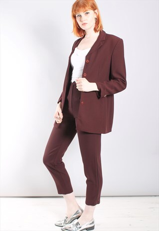 VINTAGE 80S MAROON WOOL HIGH WAIST TROUSER SUIT