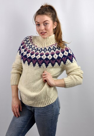 VINTAGE 70S BLUE FAIR ISLE PATTERN WOOL JUMPER