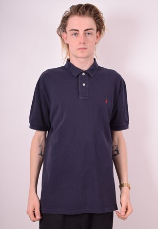 POLO RALPH LAUREN MENS VINTAGE POLO SHIRT LARGE BLUE 90S