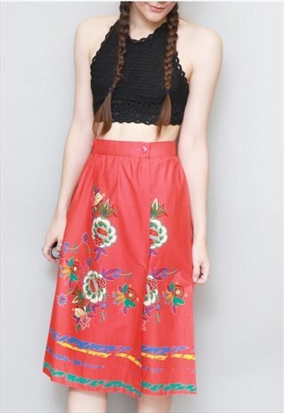 VINTAGE 1970'S PAUL SEPARATES FLORAL PRINT MIDI SKIRT