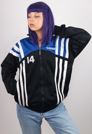 VINTAGE 90'S ADIDAS UNISEX TRACK JACKET BLUE AND BLACK