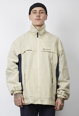 VINTAGE 90'S CHAMPION BEIGE/NAVY SHELL JACKET