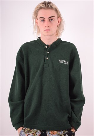 MENS VINTAGE FLEECE JUMPER MEDIUM GREEN 90S
