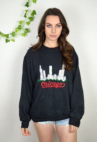 90S VINTAGE BLACK CHICAGO USA AMERICAN SWEATSHIRT