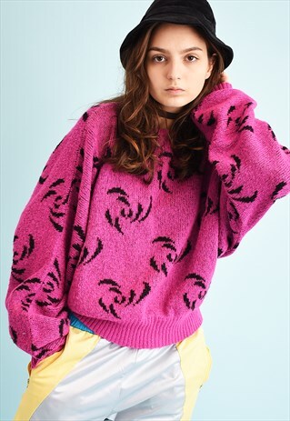 80'S RETRO ABSTRACT PRINT SLOUCHY KNIT JUMPER