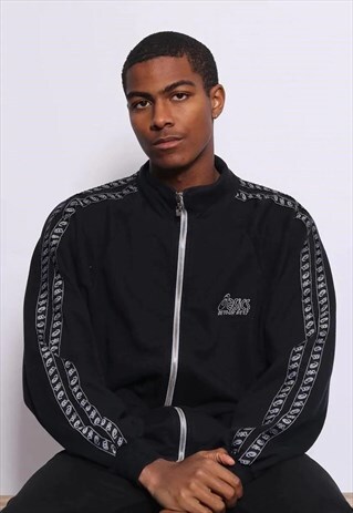 VINTAGE ASICS TAPE LOGO FULL ZIP SWEATSHIRT BLACK
