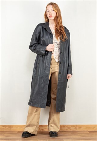 Vintage 80's Women Leather Coat in Dark Grey