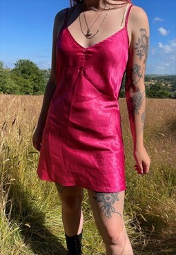 Vintage 90s Candy Pink Satin Detail Cute Summer Slip Dress