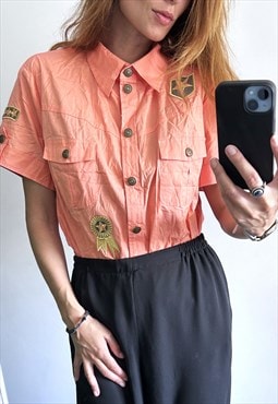 80s Coral Cargo Formal Style Shirt - Large