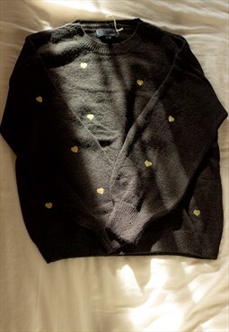 Black and Gold Embroidered Heart Knit Jumper