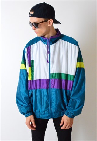 VINTAGE 90S COLOUR BLOCK DROP SHOULDER SHELL BOMBER JACKET