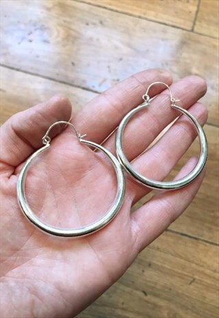 EGYPTIAN STYLE HOOP EARRINGS SILVER LARGE