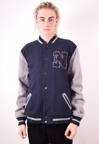 NEW ERA MENS VINTAGE VARSITY JACKET MEDIUM NAVY BLUE 90S