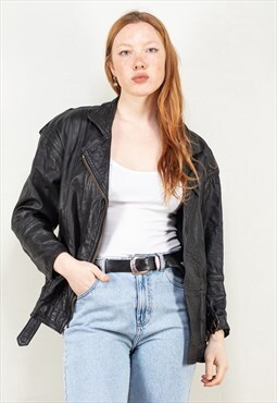 Vintage 80's Women Leather Jacket in Black