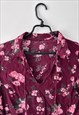BURGUNDY 90S CUTE FLORAL TOP BLOUSE SMALL