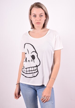 CHEAP MONDAY WOMENS VINTAGE T-SHIRT TOP SMALL WHITE 90'S