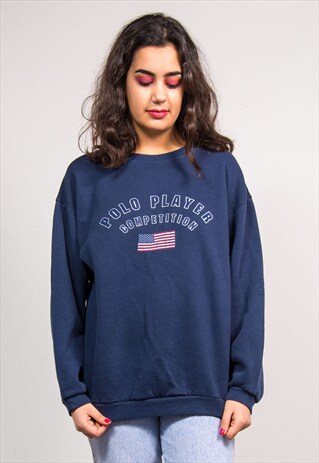 90'S VINTAGE NAVY BLUE POLO SPORTS SWEATSHIRT JUMPER
