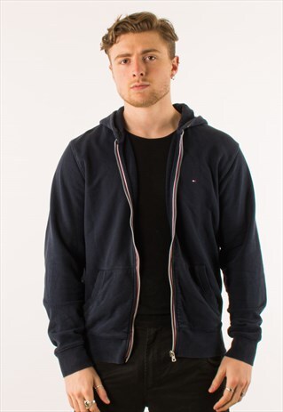 VINTAGE 90S NAVY TOMMY HILFIGER FULL ZIP HOODIES XL
