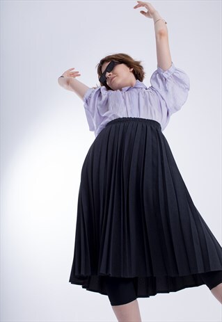 VINTAGE MIDI PLEATED NAVY SKIRT