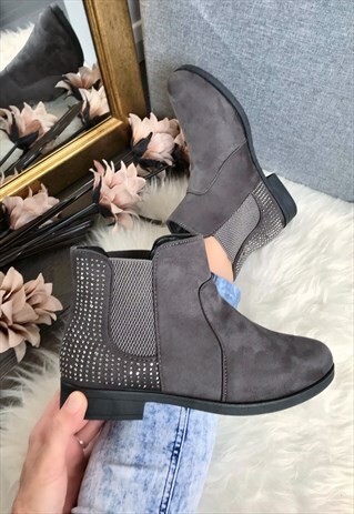 GREY FAUX SUEDE CHELSEA BOOTS