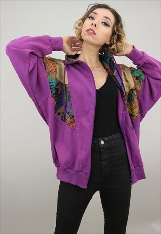 VINTAGE 80S 90S OVERSIZED PURPLE PATTERNED TRACK TOP