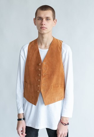 VINTAGE 70S BOHO SUEDE VEST IN TAN