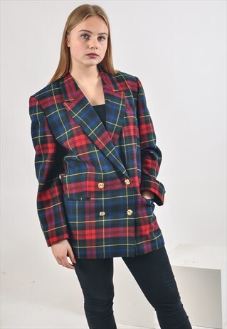 VINTAGE OVERSIZE CHECKED BLAZER JACKET