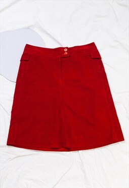 Vintage Skirt 90s Preppy Midi in Red Corduroy