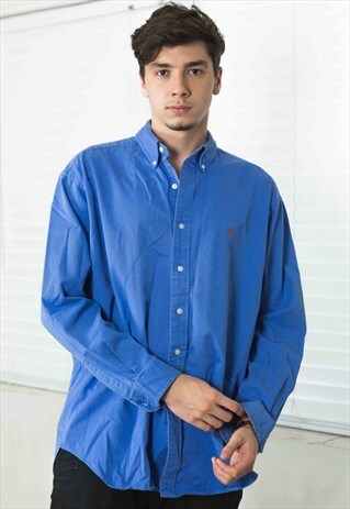 VINTAGE POLO RALPH LAUREN SHIRT LOGO 90S L 16.9