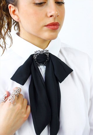 BLACK CHIFFON BOW TIE CHOKER STATEMENT NECKLACE
