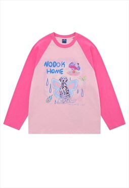 Dalmatian print raglan t-shirt dog tee long sleeve top pink