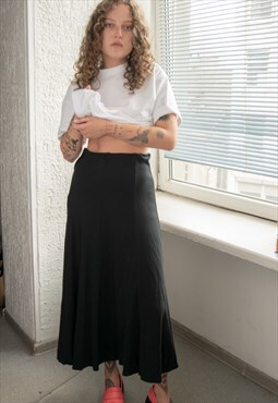 Vintage 80's Black A Line Stretchy Minimalist Maxi Skirt