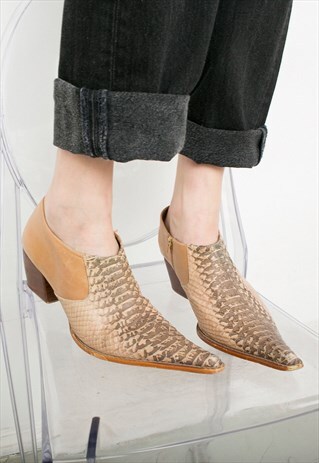 VINTAGE SNAKE PATTERN COWBOY STYLE POINTED TOE SPRING SHOES