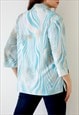 90S VINTAGE SHIRT ABSTRACT SWIRL PATTERNED BLOUSE BLUE