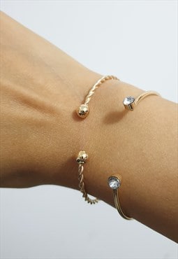 Gem & Twist Detail Cuff Bracelets in Gold