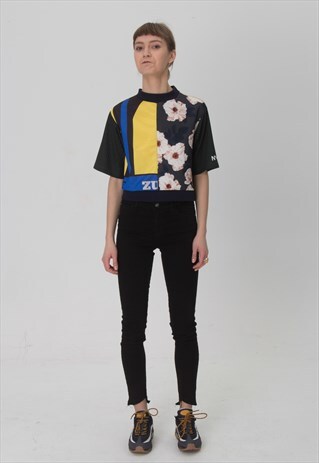 REWORKED 90S FOOTBALL, FLORAL, GLITTER CROP TOP