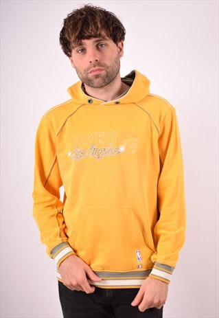 CHAMPION MENS VINTAGE LA LAKERS HOODIE JUMPER LARGE YELLOW 9