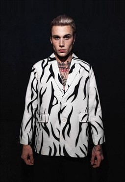 Zebra blazer animal print jacket formal stripe bomber white